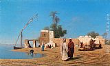 Frere Paintings - Un vilage aux bords de Nil - Haute Egypte by Charles Theodore Frere